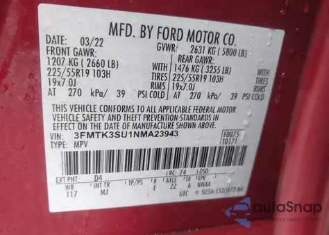 2022 Ford Mustang Mach-E Premium from USA, damaged, VIN 3FMTK3SU1NMA23943